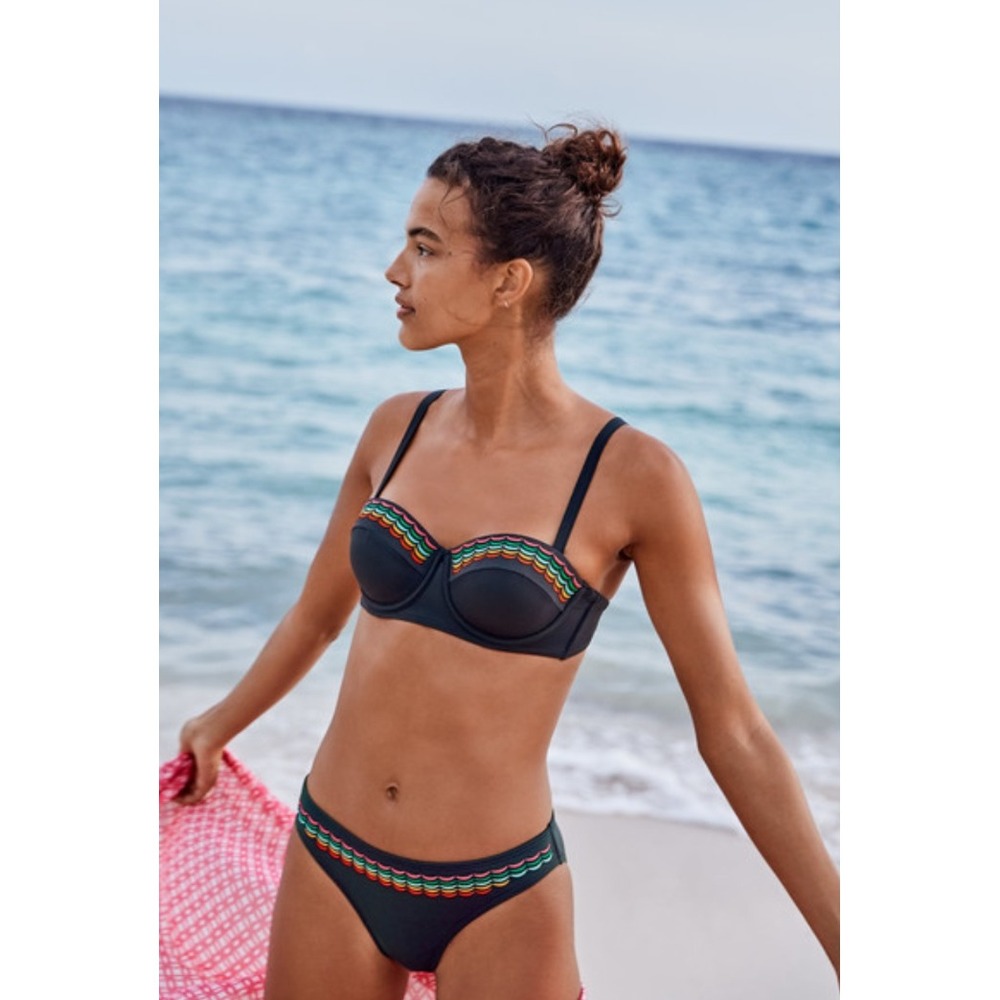 Boden Bikini SET Samos Cup-Size Top 36DD‎ Matching Bottoms Navy Embroidery 10